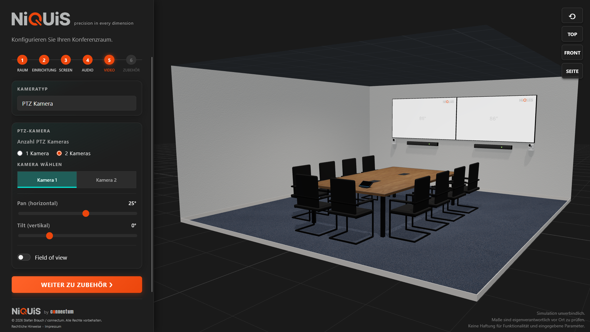 Anschlussvarianten und Displayplanung für ein BYOD-Setup, dargestellt in der NiQUiS 3D-Planung