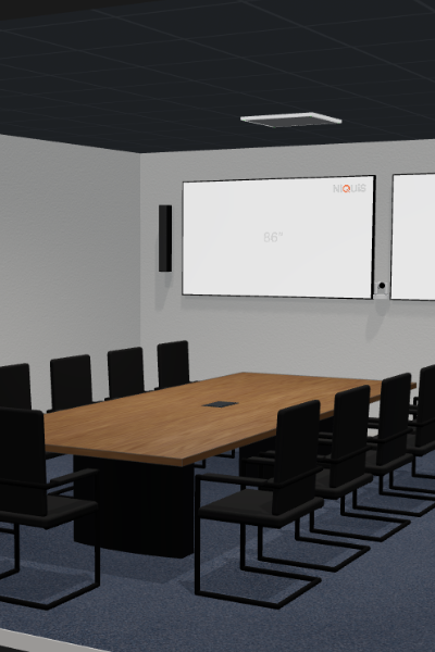 Standard-Meetingraum mit Dual-Display und PTZ-Kamera in der NiQUiS 3D-Planung