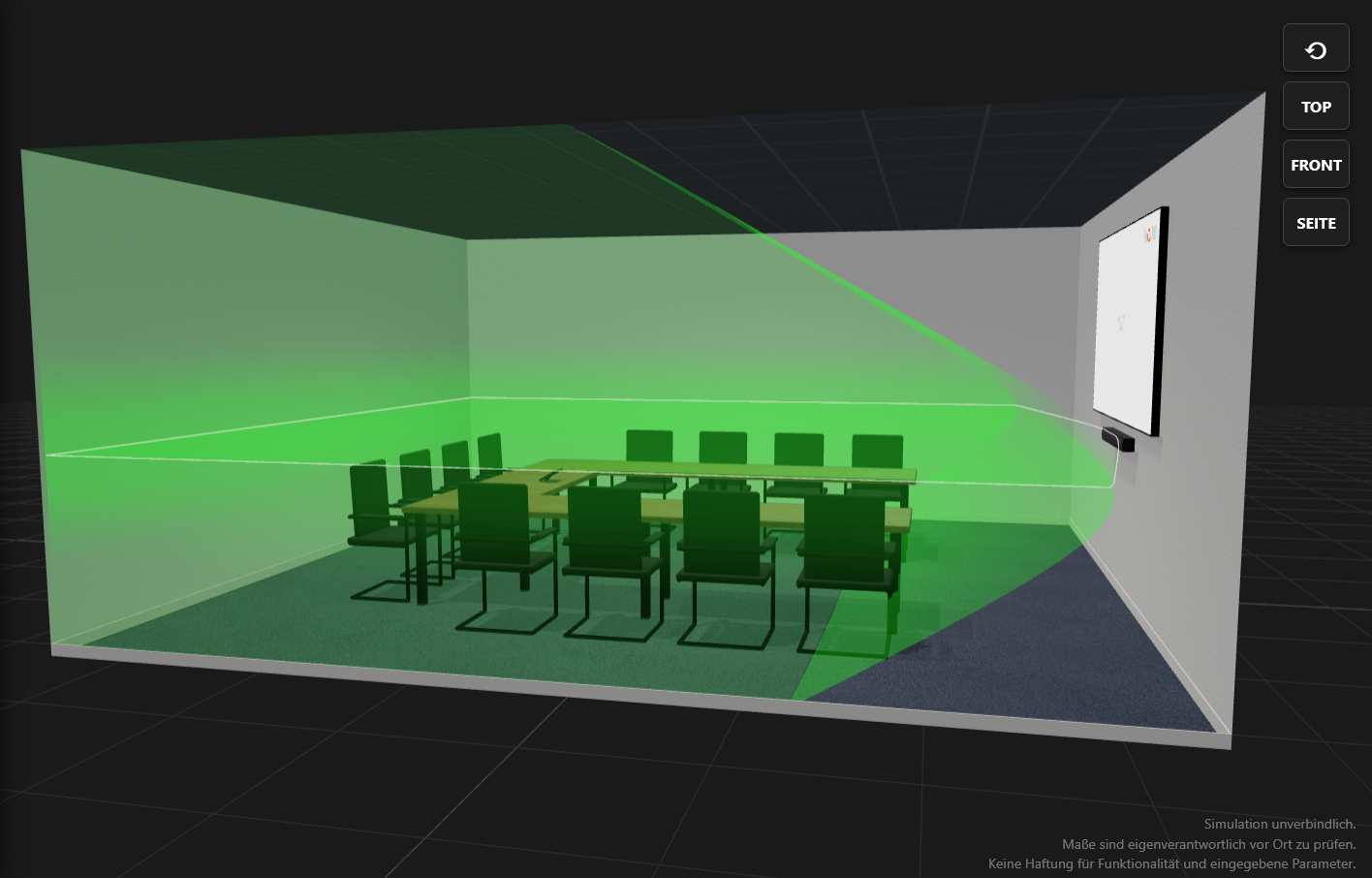 NiQUiS 3D-Konfigurator — Cisco Webex Room mit Mikrofonen, Kamera und Display visualisiert